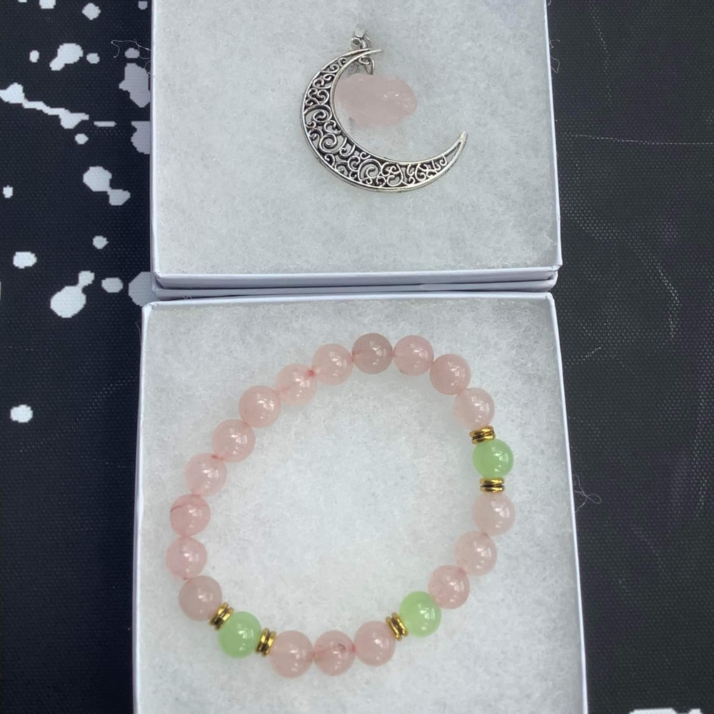 🌹 Rose Quartz Gemstone Necklace/Bracelet Set 🌹